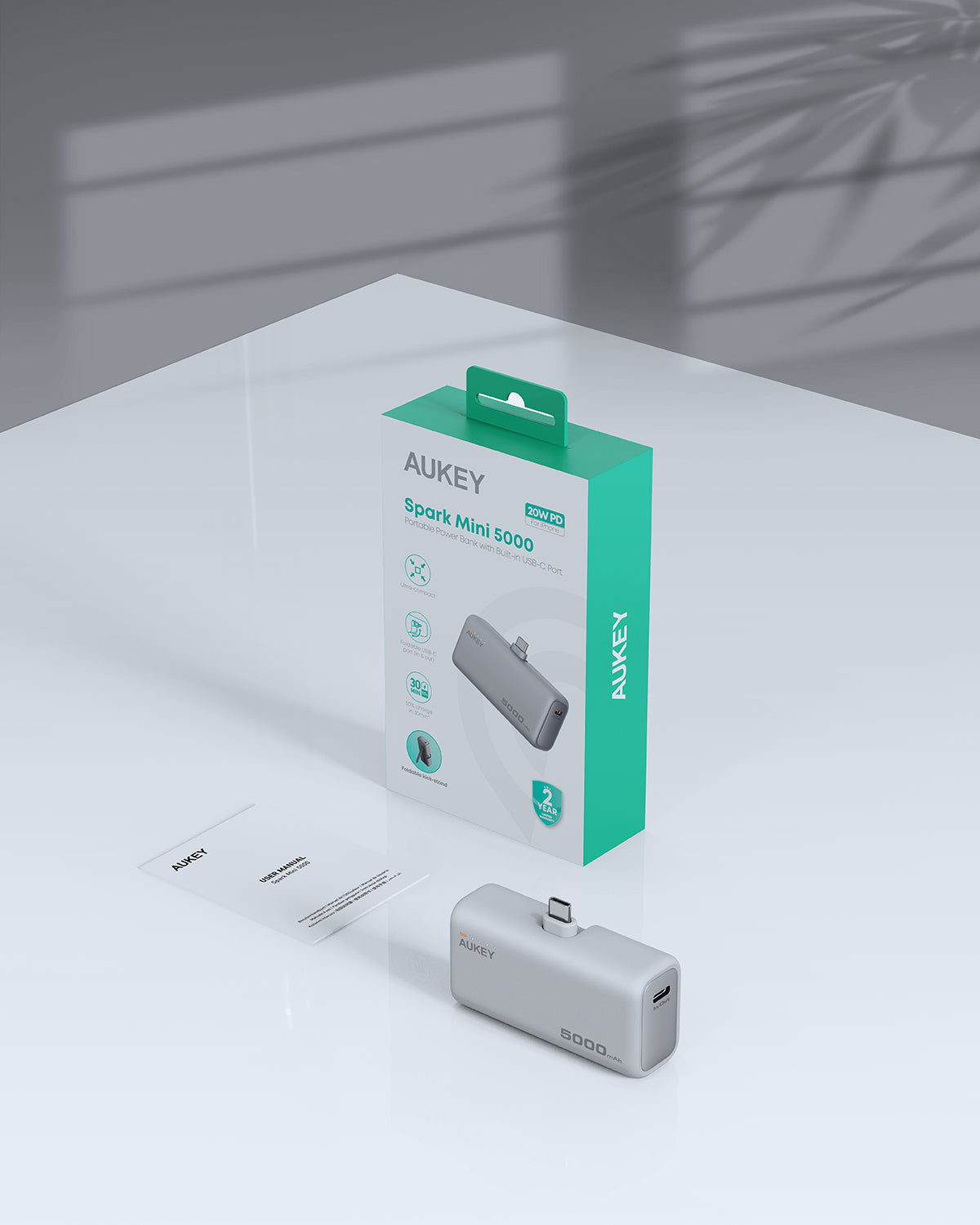 AUKEY PB-Y59 Spark Mini 5000 Tragbare Powerbank mit integriertem USB-C-Anschluss