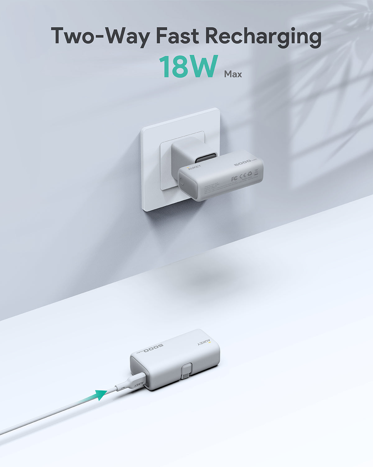 AUKEY PB-Y59 Spark Mini 5000 Tragbare Powerbank mit integriertem USB-C-Anschluss