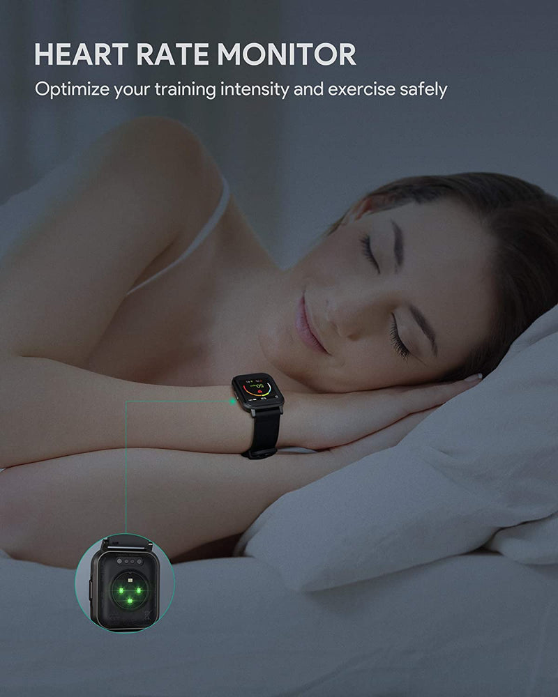 AUKEY LS02 Smartwatch Fitness Tracker mit 12 Fitnessmodi & Fit App, IPX6 Wasserdichte Smartwatch Schwarz