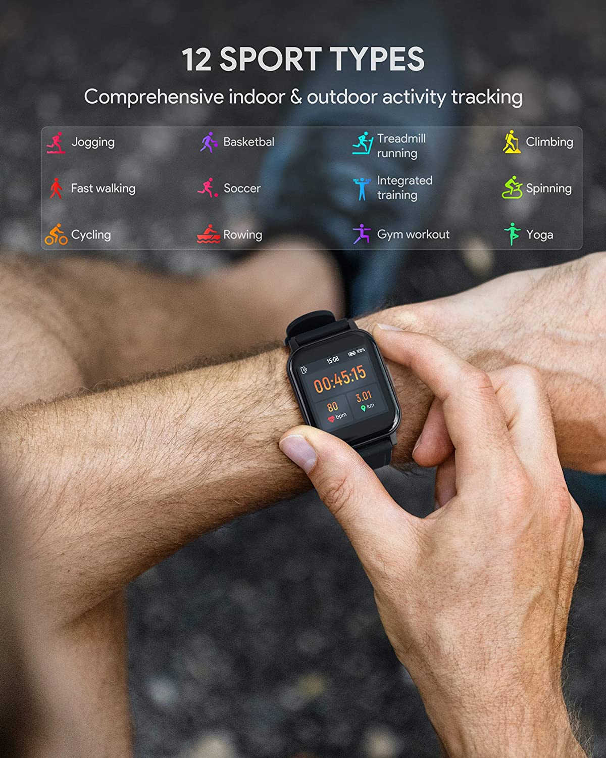 AUKEY LS02 Smartwatch Fitness Tracker mit 12 Fitnessmodi & Fit App, IPX6 Wasserdichte Smartwatch Schwarz