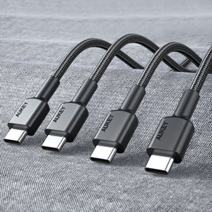 AUKEY CB-CMD37 USB-C-auf-USB-C-Kabel, 90° geflochtenes Nylon-Schnellladekabel Typ-C mit Aramidfaser (2er-Pack)