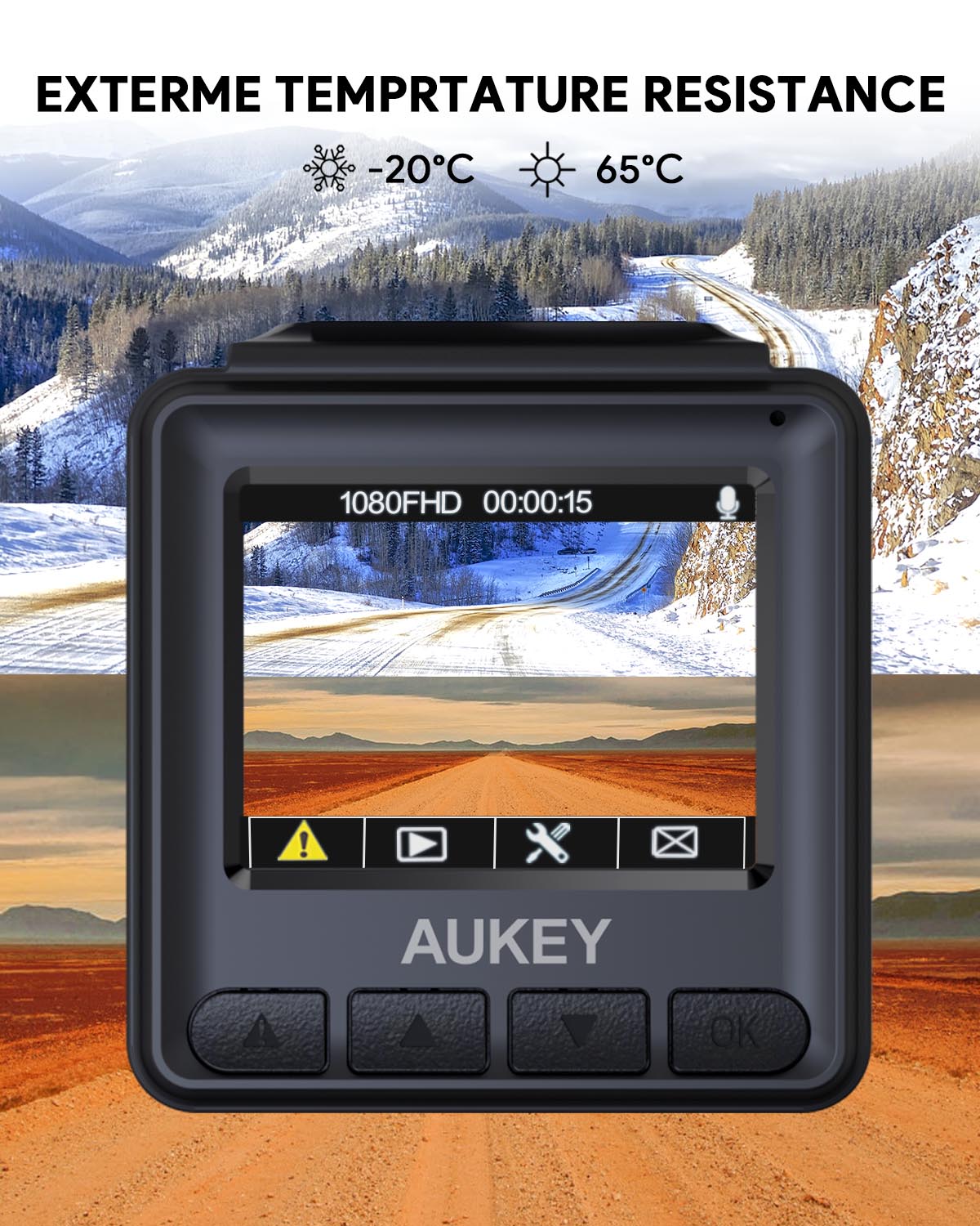 AUKEY DRA5 Mini-Dashcam, Dashcam mit 1080p Full HD, LCD-Display mit 1,5 Zoll, Autokamera mit 170°-Weitwinkelobjektiv, Schwarz