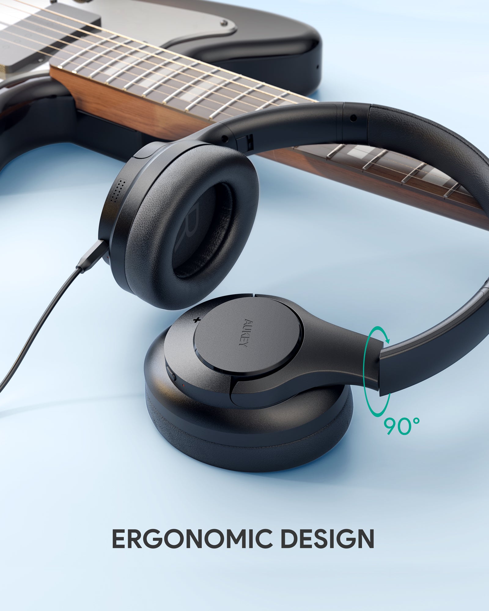 AUKEY EP-N12 Bluetooth Kopfhörer mit aktiver Geräuschunterdrückung（ANC), Kabelloser Over-Ear-Kopfhörer Schwarz