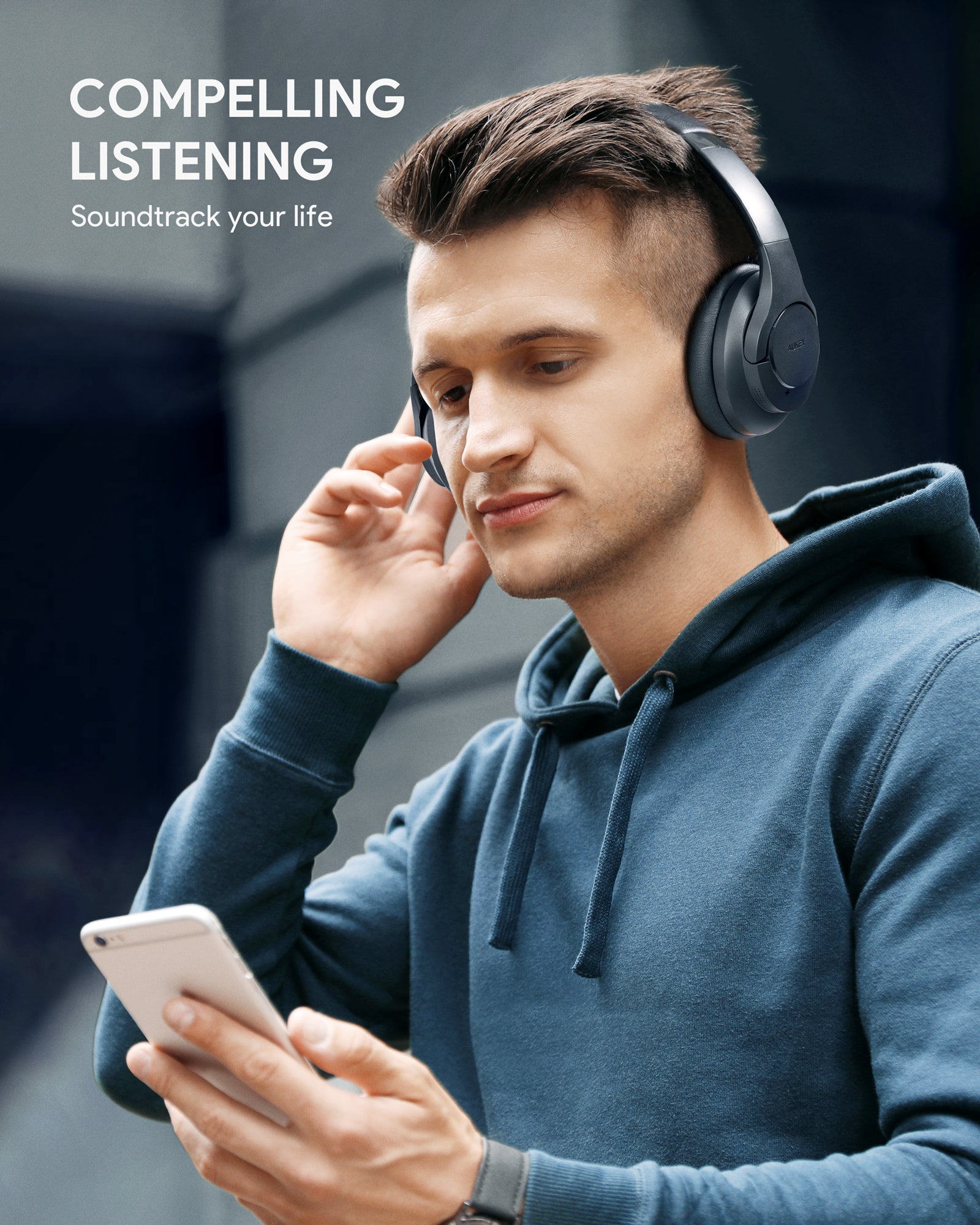 AUKEY EP-N12 Bluetooth Kopfhörer mit aktiver Geräuschunterdrückung（ANC), Kabelloser Over-Ear-Kopfhörer Schwarz