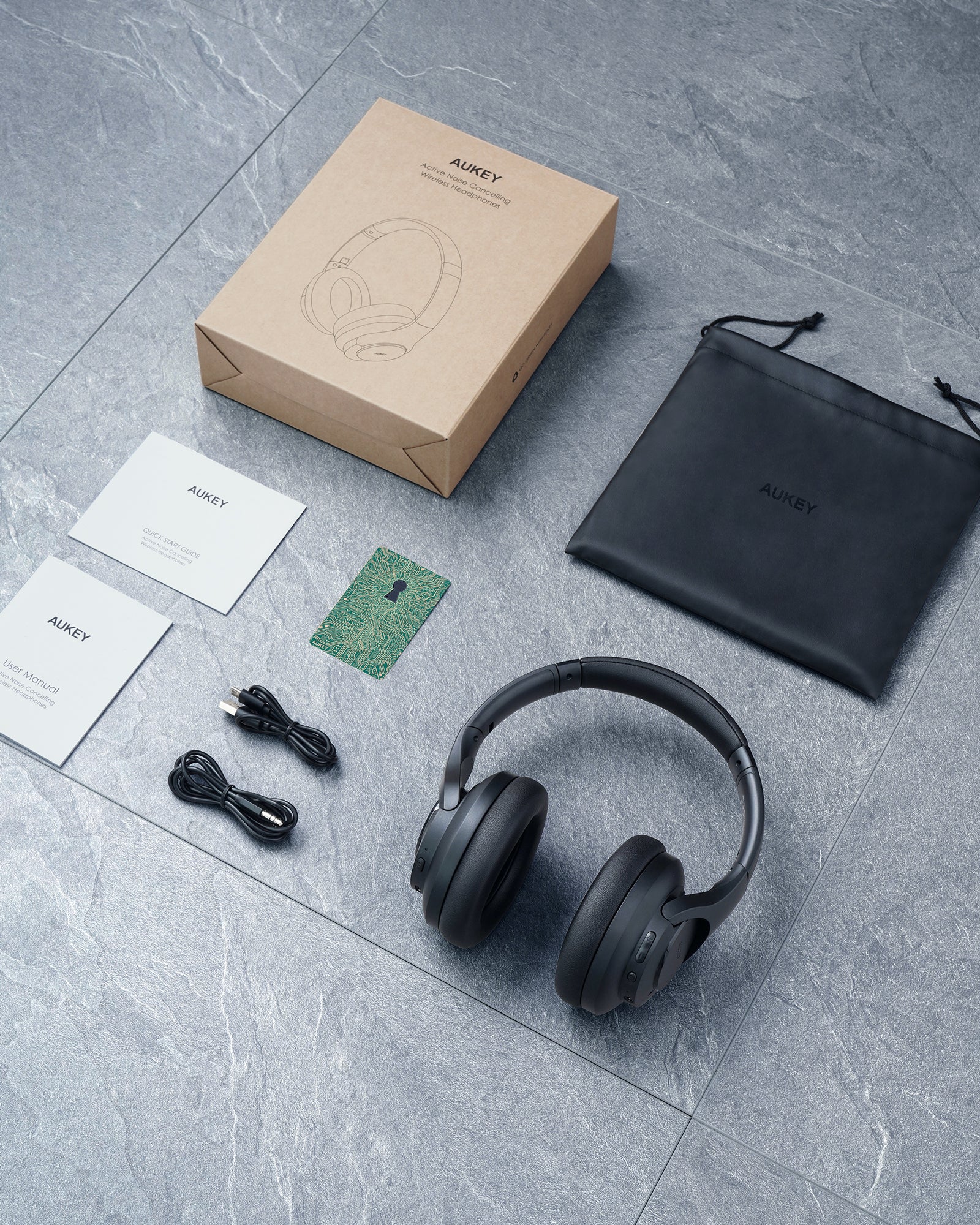 AUKEY EP-N12 Bluetooth Kopfhörer mit aktiver Geräuschunterdrückung（ANC), Kabelloser Over-Ear-Kopfhörer Schwarz