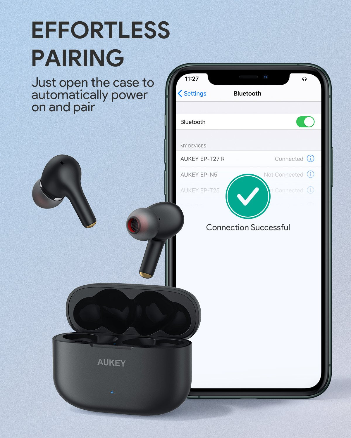 AUKEY EP-T27 Soundstream Kabellose Ohrhörer mit Geräuschunterdrückung und IPX7 wasserdicht, Bluetooth-Kopfhörer Schwarz