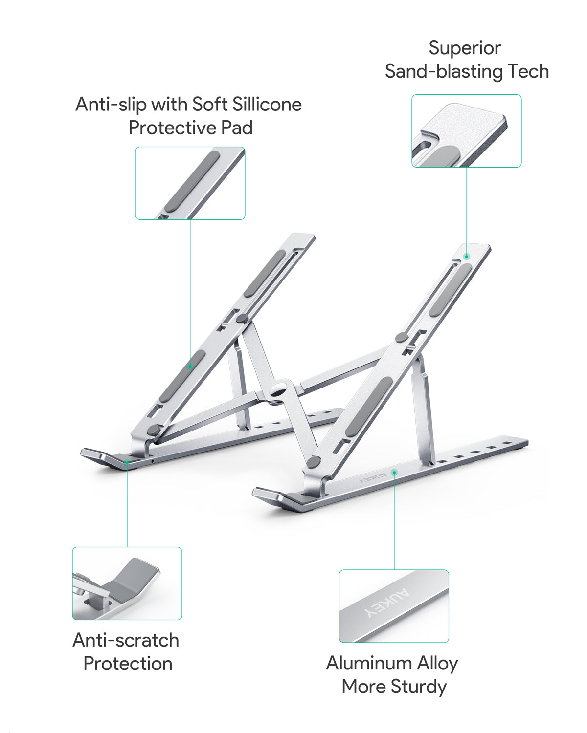 AUKEY HD-LT07 Laptop-Ständer, verstellbarer und tragbarer Laptop- und Tablet-Ständer, faltbarer Laptop-Riser aus Aluminiumlegierung