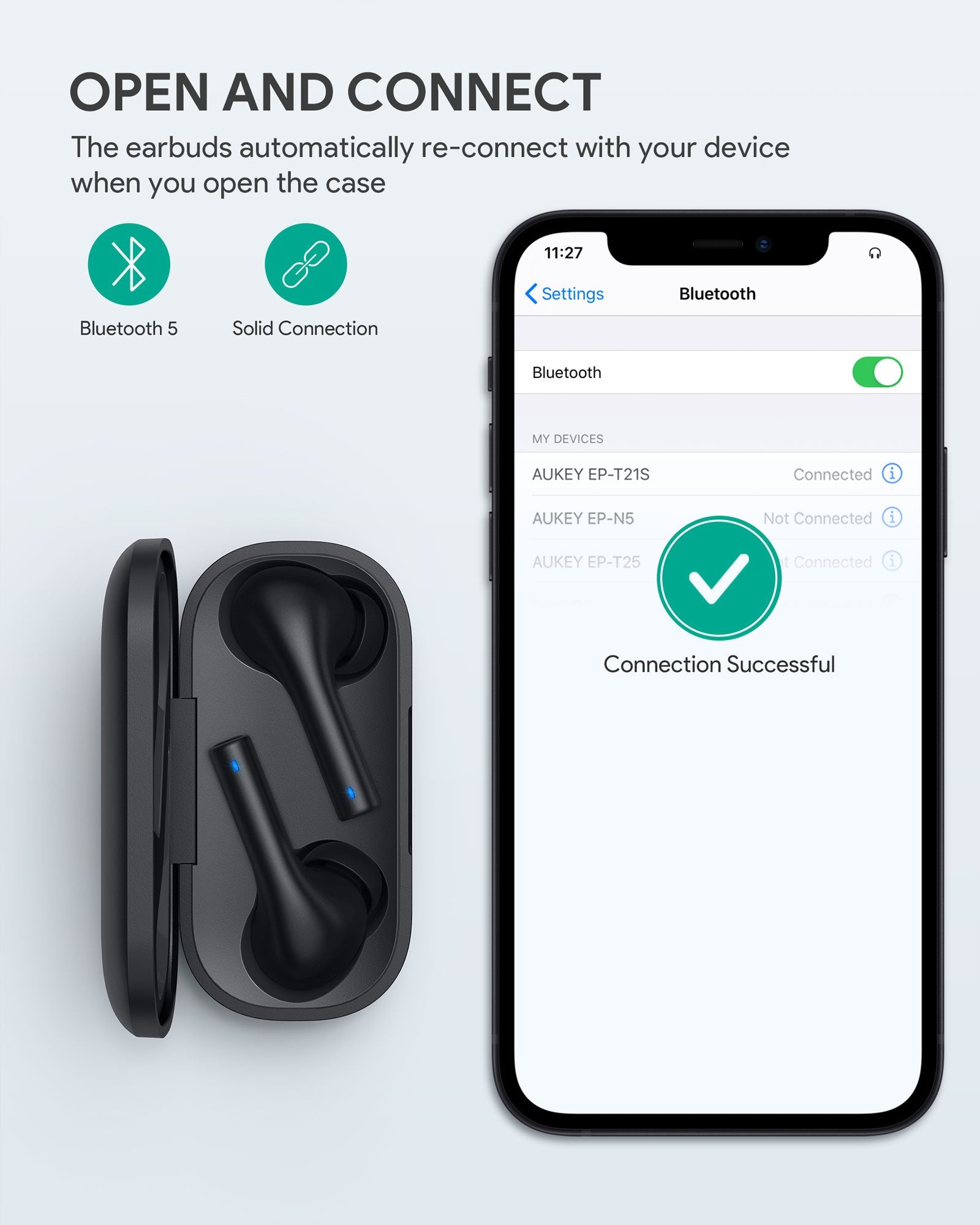 AUKEY EP-T21S Move - Kompakte Kabellose Ohrhörer 3D Surround Sound